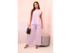 Dámský komplet z&nbsp;viskózy bez rukávů a&nbsp;rovnými kalhotami světle fialový 1