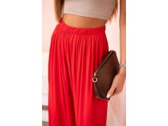 Široké dámské kalhoty z&nbsp;viskózy s&nbsp;elastickým pasem červené 3