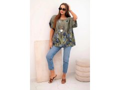 Dámská bavlněná košile s&nbsp;květinovým vzorem khaki 1
