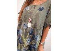 Dámská bavlněná košile s&nbsp;květinovým vzorem khaki 3