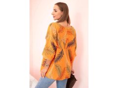 Dámská bavlněná halenka s&nbsp;lístky s&nbsp;ohrnovacími rukávy pomeranč 2
