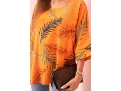 Dámská bavlněná halenka s&nbsp;lístky s&nbsp;ohrnovacími rukávy pomeranč 3