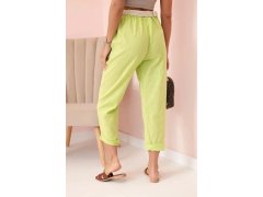 Dámské lněné kalhoty s&nbsp;bavlnou a&nbsp;páskem jasně zelená 2