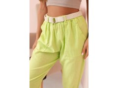 Dámské lněné kalhoty s&nbsp;bavlnou a&nbsp;páskem jasně zelená 3