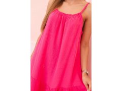 Dámské mušelínové šaty s ramínky a volánem růžový pink 3