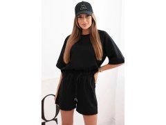 Dámská máslová souprava s&nbsp;halenkou s&nbsp;krátkým rukávem a&nbsp;šortkami s&nbsp;gumičkou černý 1