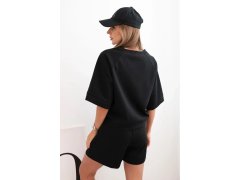 Dámská máslová souprava s&nbsp;halenkou s&nbsp;krátkým rukávem a&nbsp;šortkami s&nbsp;gumičkou černý 2