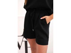 Dámská máslová souprava s&nbsp;halenkou s&nbsp;krátkým rukávem a&nbsp;šortkami s&nbsp;gumičkou černý 3