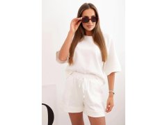 Dámská máslová souprava s&nbsp;halenkou s&nbsp;krátkým rukávem a&nbsp;šortkami s&nbsp;gumičkou ecru 1