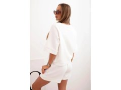 Dámská máslová souprava s&nbsp;halenkou s&nbsp;krátkým rukávem a&nbsp;šortkami s&nbsp;gumičkou ecru 2