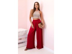 Široké dámské viskózové kalhoty s&nbsp;elastickým pasem vínové 1