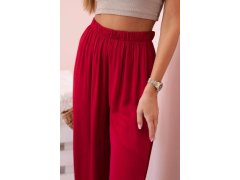 Široké dámské viskózové kalhoty s&nbsp;elastickým pasem vínové 2