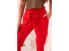 Dámské cargo kalhoty s&nbsp;vysokým pasem červený 3