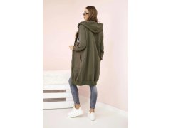Dámská delší mikina s&nbsp;kapucí a&nbsp;zipem khaki 2