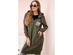 Dámská delší mikina s&nbsp;kapucí a&nbsp;zipem khaki 3