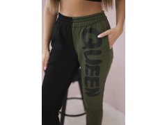 Dámské tepláky s&nbsp;nápisem QUEEN khaki 2