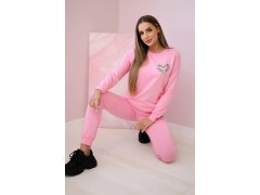 Dámská bavlněná souprava s&nbsp;ozdobným srdíčkem bonbónově růžová 1