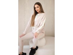 Dámská bavlněná souprava s&nbsp;proužky a&nbsp;stahovacími lemy béžový 1