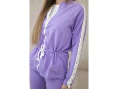 Dámská bavlněná souprava s&nbsp;proužky a&nbsp;stahovacími lemy fialka 3