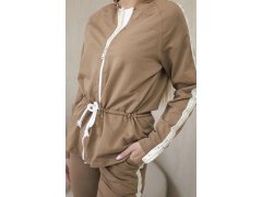 Dámská bavlněná souprava s&nbsp;proužky a&nbsp;stahovacími lemy velbloud 3