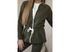 Dámská bavlněná souprava s&nbsp;proužky a&nbsp;stahovacími lemy khaki 1