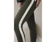 Dámská bavlněná souprava s&nbsp;proužky a&nbsp;stahovacími lemy khaki 3