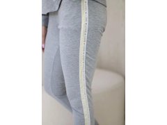 Dámská bavlněná souprava s&nbsp;proužky a&nbsp;stahovacími lemy šedý 1