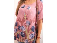 Dámská bavlněná košile s&nbsp;květinovým vzorem tmavě růžová 3