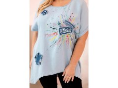 Dámská halenka Plus Size s&nbsp;nášivkami světlý denim 3