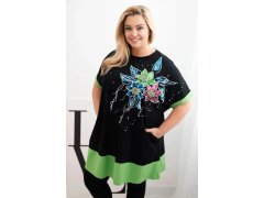 Dámská tunika Plus Size s květinovým vzorem a ozdobnými perličkami zelená 1