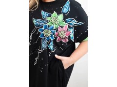 Dámská tunika Plus Size s květinovým vzorem a ozdobnými perličkami zelená 3