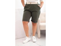 Dámské bavlněné šortky Plus Size s&nbsp;páskem khaki 2
