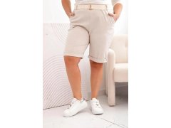 Dámské bavlněné šortky Plus Size s&nbsp;páskem béžový 3