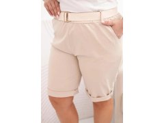 Dámské bavlněné šortky Plus Size s&nbsp;páskem světle béžová 3