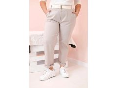 Dámské bavlněné kalhoty Plus Size s páskem tmavě béžová 3