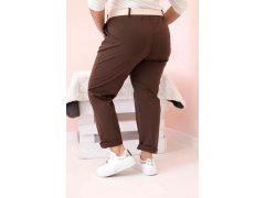 Dámské bavlněné kalhoty Plus Size s&nbsp;páskem hnědý 2