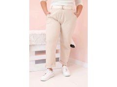 Dámské bavlněné kalhoty Plus Size s&nbsp;páskem světle béžová 2
