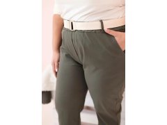 Dámské bavlněné kalhoty Plus Size s páskem khaki 3