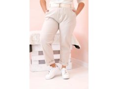 Dámské bavlněné kalhoty Plus Size s&nbsp;páskem béžový 2