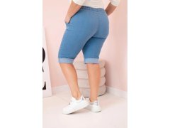 Dámské bavlněné šortky Plus Size s&nbsp;vázáním světlý denim 1