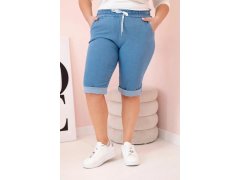 Dámské bavlněné šortky Plus Size s&nbsp;vázáním světlý denim 2