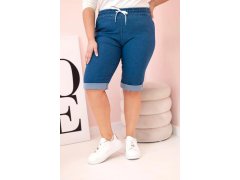 Dámské bavlněné šortky Plus Size s&nbsp;vázáním džínovina 2
