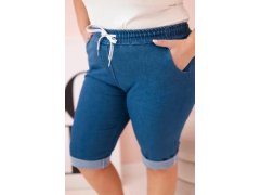 Dámské bavlněné šortky Plus Size s&nbsp;vázáním džínovina 3
