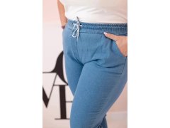 Dámské bavlněné kalhoty Plus Size s&nbsp;elastickým pasem a&nbsp;zavazováním světlý denim 3