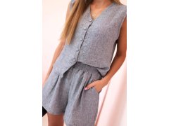 Dámská viskózová souprava – vesta na knoflíky a&nbsp;šortky grafitová melanž 3