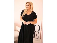 Dámské šaty plus size s krátkým rukávem a volánem z lehké viskózy černá 3