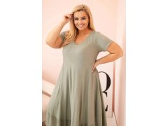 Dámské šaty plus size s&nbsp;krátkým rukávem a&nbsp;volánem z&nbsp;lehké viskózy khaki 2
