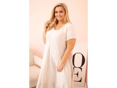 Dámské šaty plus size s&nbsp;krátkým rukávem a&nbsp;volánem z&nbsp;lehké viskózy béžová 3