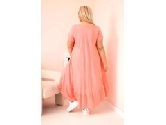 Dámské šaty plus size s krátkým rukávem a volánem z lehké viskózy růžová 1