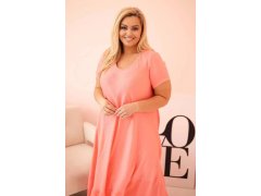Dámské šaty plus size s krátkým rukávem a volánem z lehké viskózy růžová 3